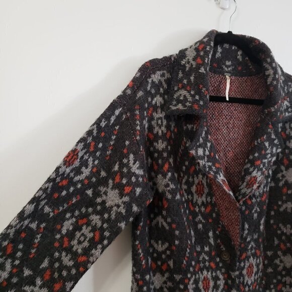 Free People Navajo Style Alpaca Wool Blend Blazer Cardigan Sz M Red Grey - Picture 5 of 11